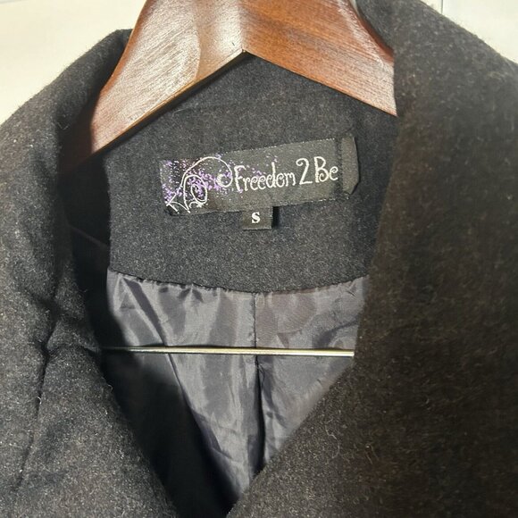 Women's Small Freedom 2 Be Mid-Length Solid Charcoal Gray Pocket Pea Coat - Picture 3 of 8